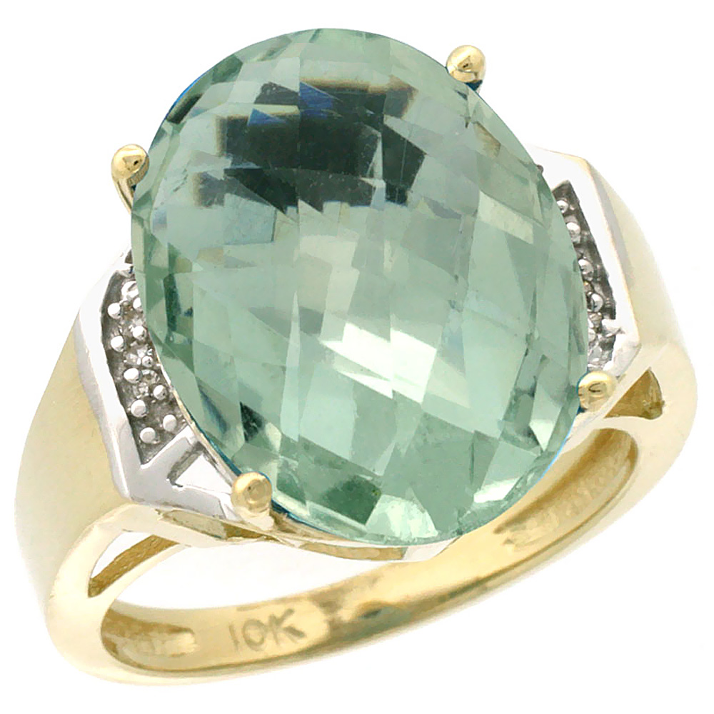 14K Yellow Gold Diamond Natural Green Amethyst Ring Oval 16x12mm, sizes 5-10