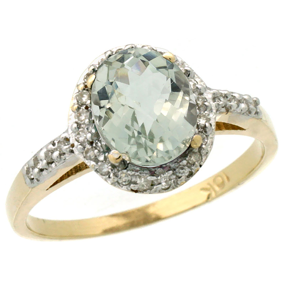14K Yellow Gold Diamond Natural Green Amethyst Ring Ring Oval 8x6mm, sizes 5-10