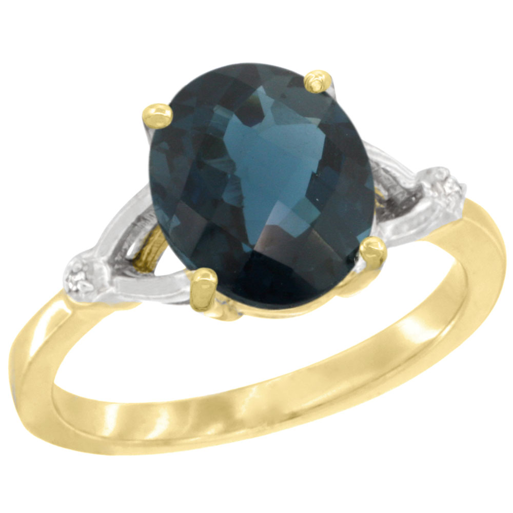 14K YELLOW GOLD SIMPLE LARGE 4 PRONG 10X8MM OVAL LONDON BLUE TOPAZ ENGAGEMENT RING FOR WOMEN 3/8 INCH WIDE SIZES 6-10