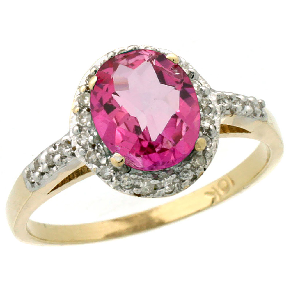 10K Yellow Gold Diamond Natural Pink Topaz Ring Oval 8x6mm, sizes 5-10