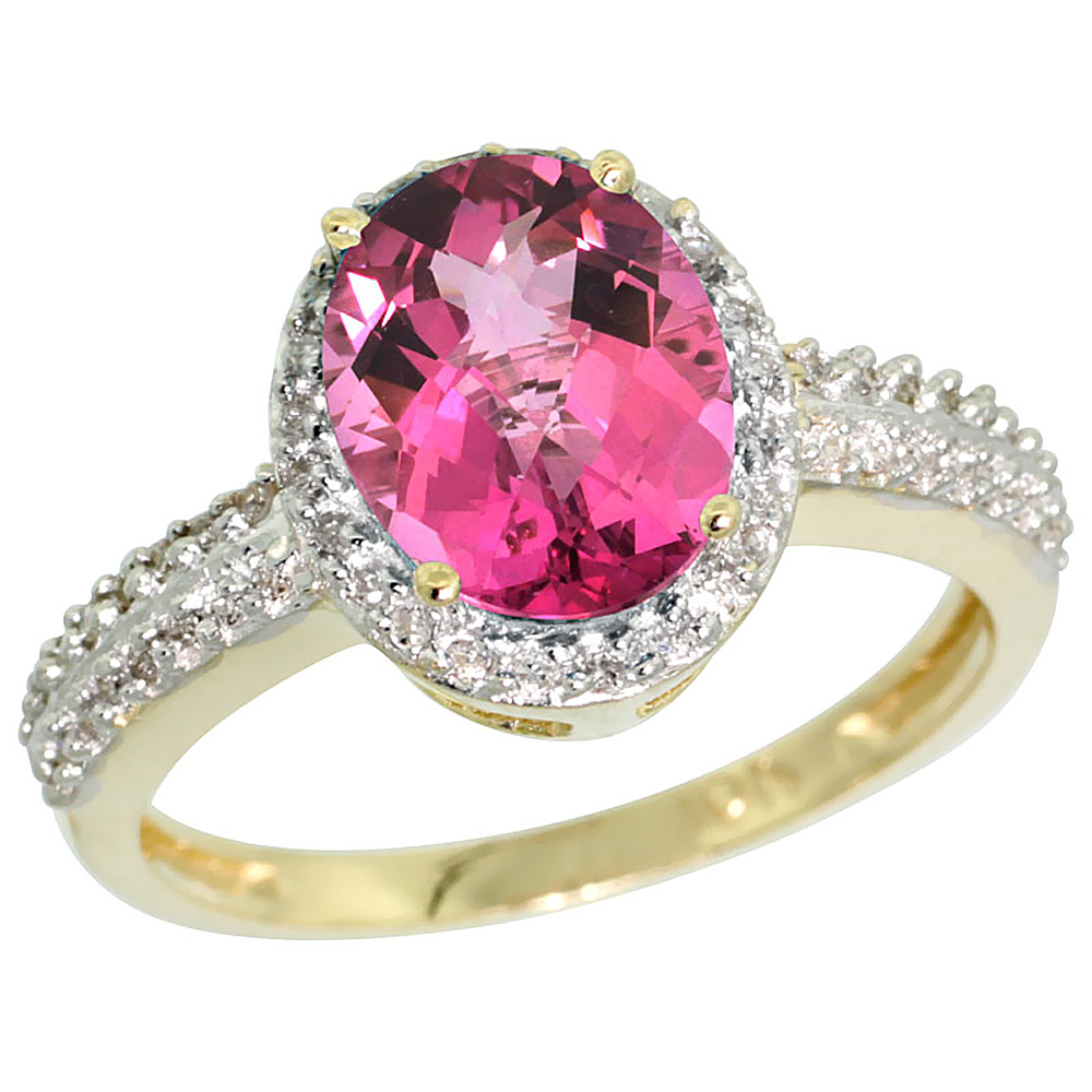 14K Yellow Gold Diamond Natural Pink Topaz Ring Oval 9x7mm, sizes 5-10