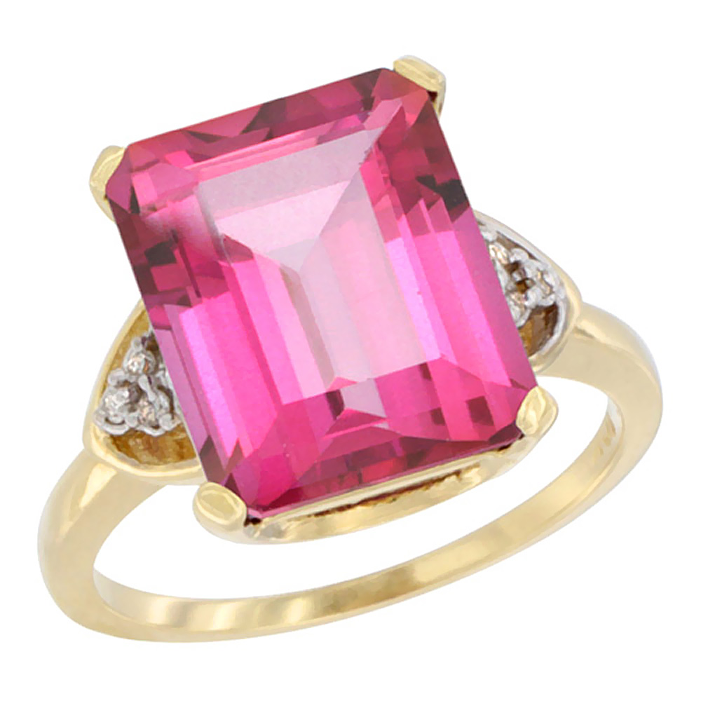 10K Yellow Gold Diamond Natural Pink Topaz Ring Octagon 12x10 mm, sizes 5-10