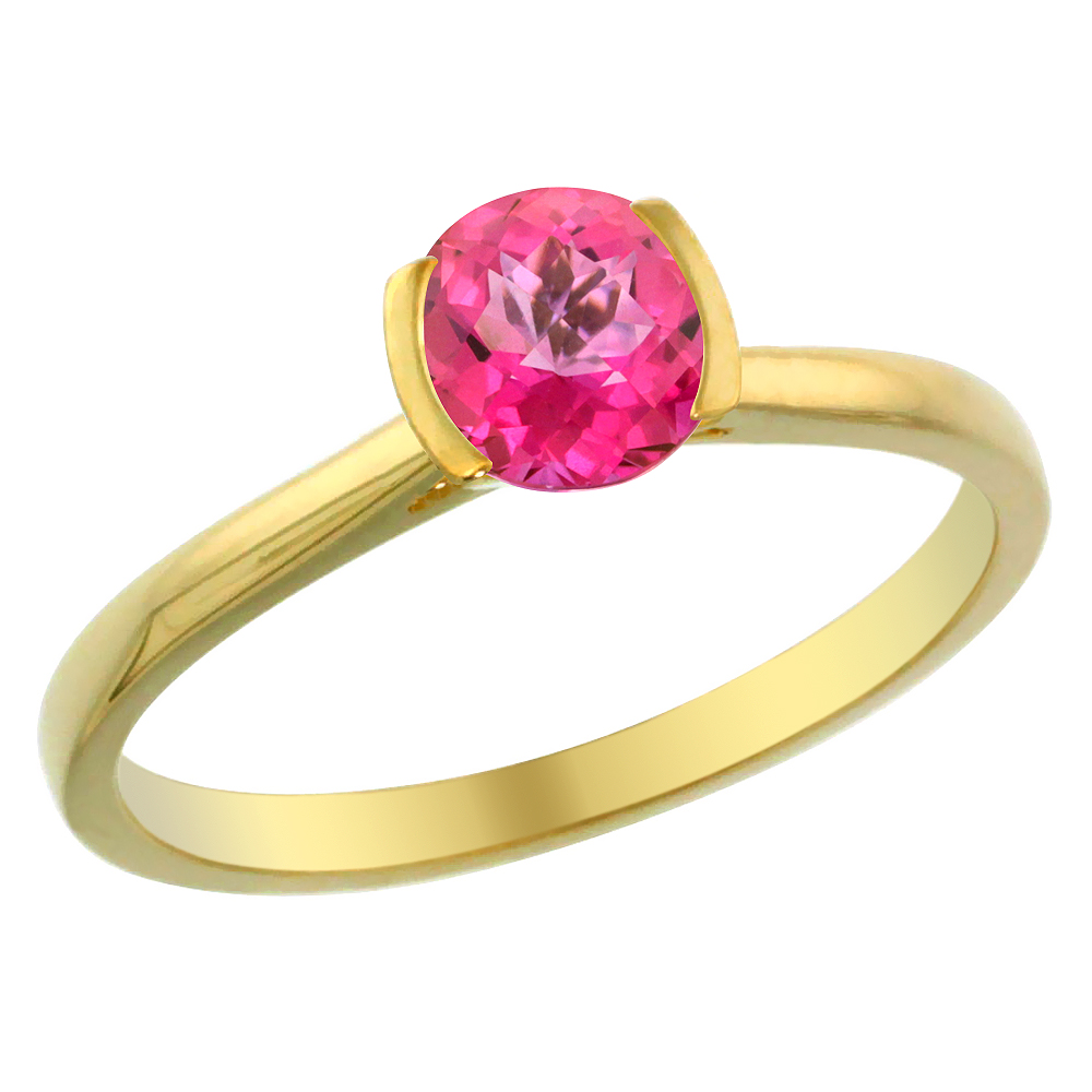 14K Yellow Gold Natural Pink Topaz Solitaire Ring Round 5mm, sizes 5 - 10