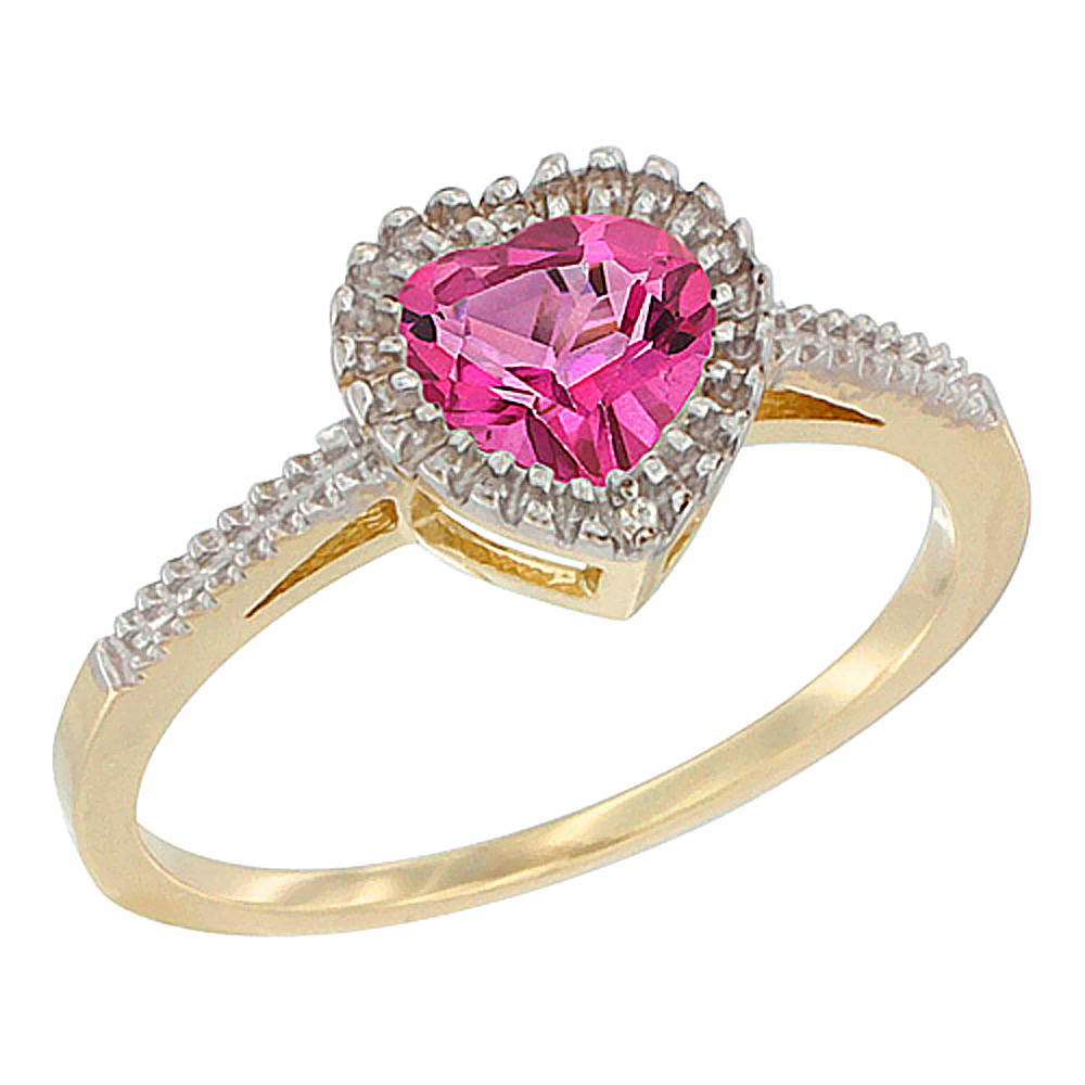 14K Yellow Gold Natural Pink Topaz Ring Heart 6x6 mm, sizes 5 - 10