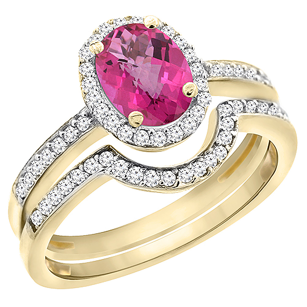 14K Yellow Gold Diamond Natural Pink Sapphire 2-Pc. Engagement Ring Set Oval 8x6 mm, sizes 5 - 10