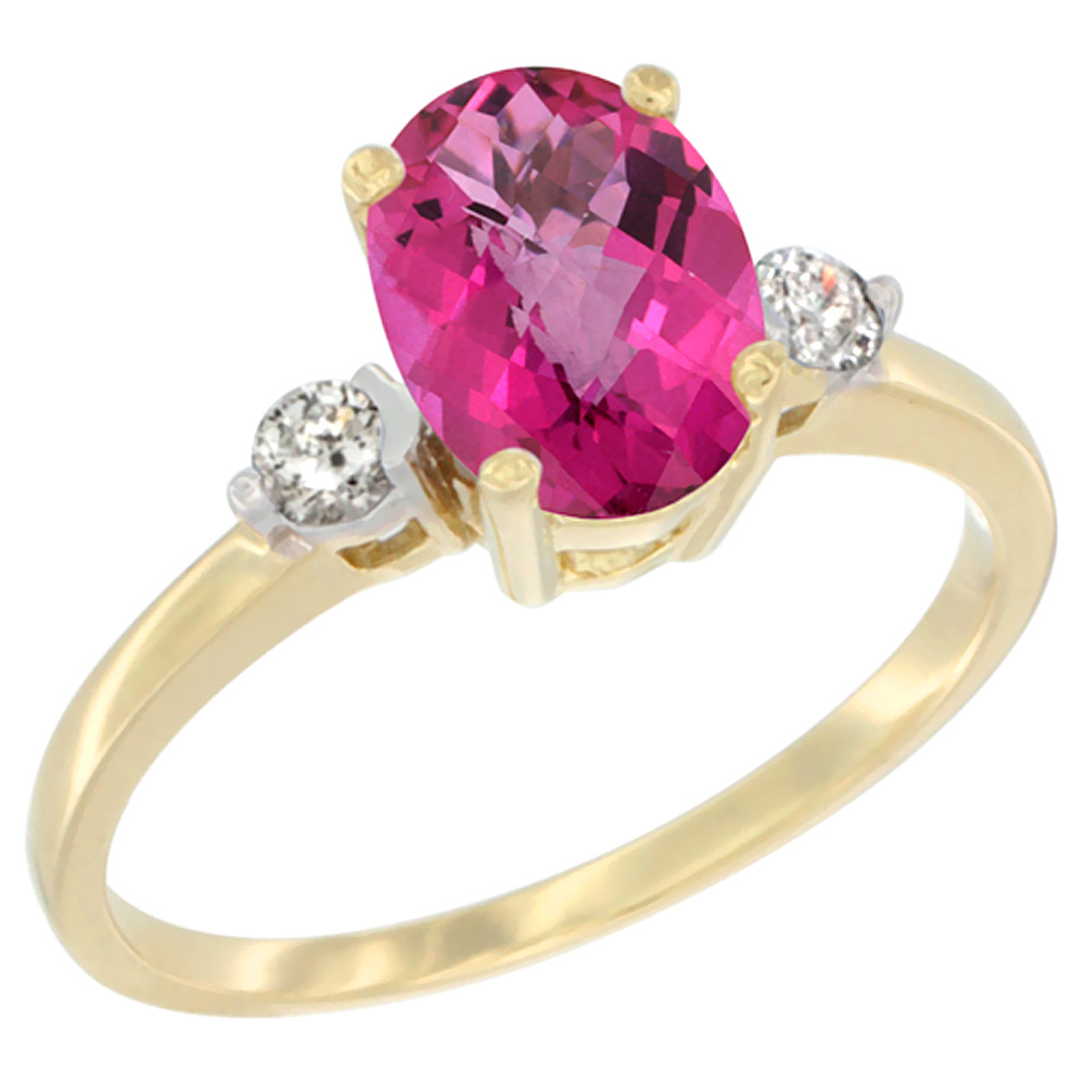 10K Yellow Gold Natural Pink Topaz Ring Oval 9x7 mm Diamond Accent, sizes 5 to 10