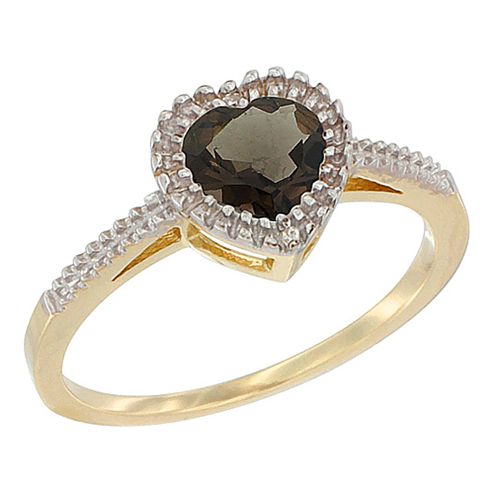14K Yellow Gold Natural Smoky Topaz Ring Heart 6x6 mm, sizes 5 - 10