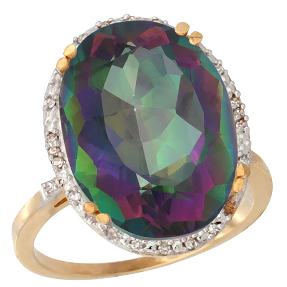 10k Yellow Gold Natural Mystic Topaz Ring Large Oval 18x13mm Diamond Halo, sizes 5-10
