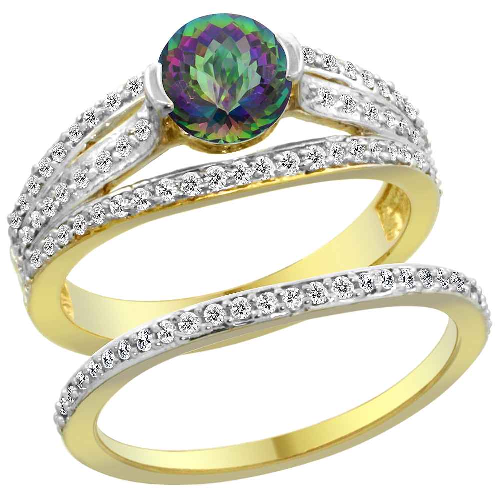 14K Yellow Gold Natural Mystic Topaz 2-piece Engagement Ring Set Round 6mm, sizes 5 - 10