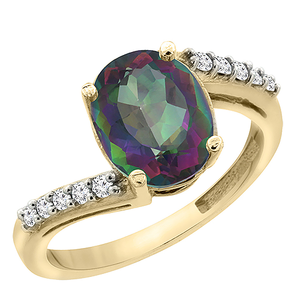 10K Yellow Gold Natural Diamond Mystic Topaz Engagement Ring Oval 10x8mm, sizes 5-10