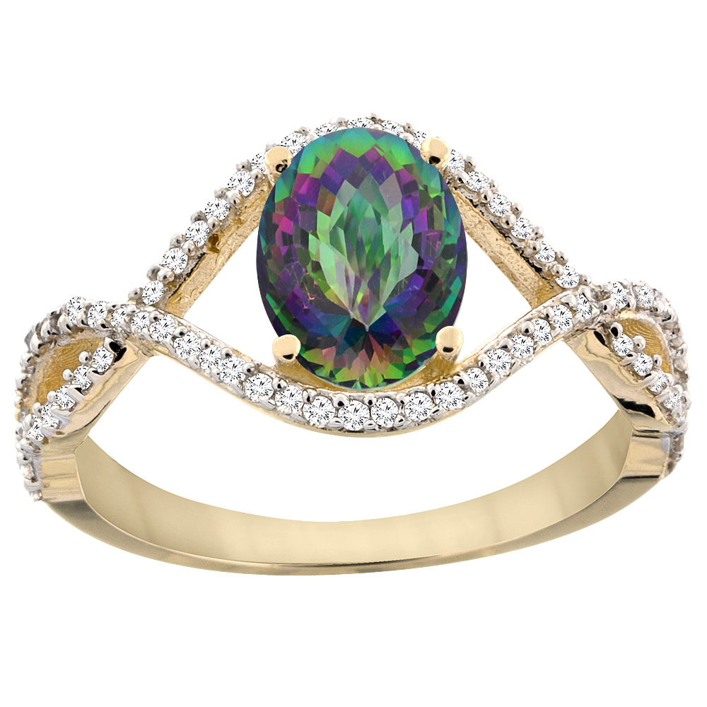 10K Yellow Gold Natural Mystic Topaz Ring Oval 8x6 mm Infinity Diamond Accents, sizes 5 - 10