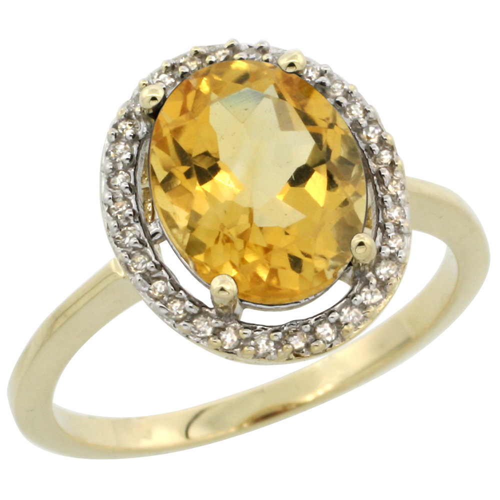 10K Yellow Gold Diamond Halo Natural Citrine Engagement Ring Oval 10x8 mm, sizes 5-10