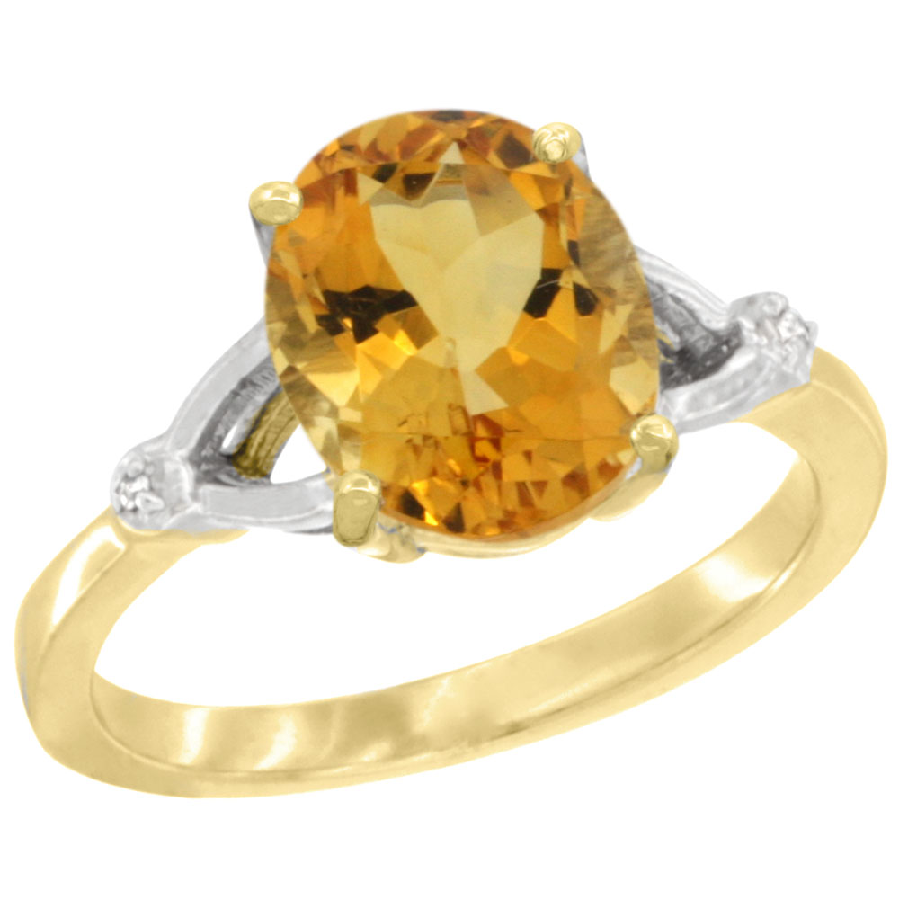 14K Yellow Gold Diamond Natural Citrine Engagement Ring Oval 10x8mm, sizes 5-10