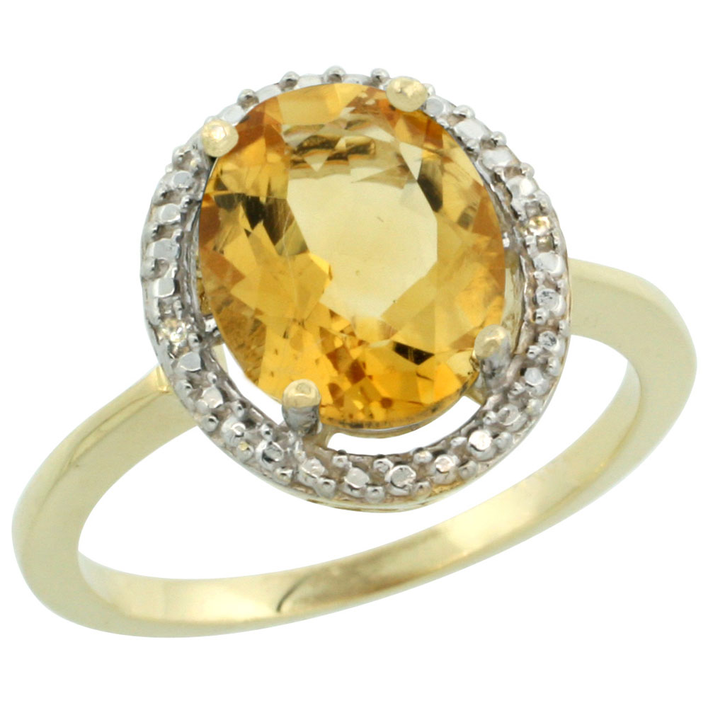 10K Yellow Gold Diamond Natural Citrine Engagement Ring Oval 10x8mm, sizes 5-10