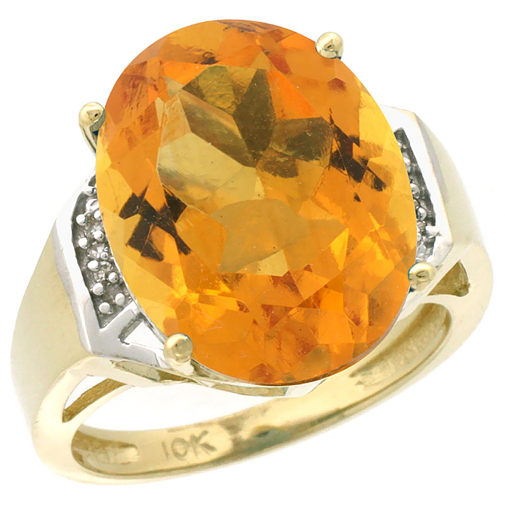 14K Yellow Gold Diamond Natural Citrine Ring Oval 16x12mm, sizes 5-10