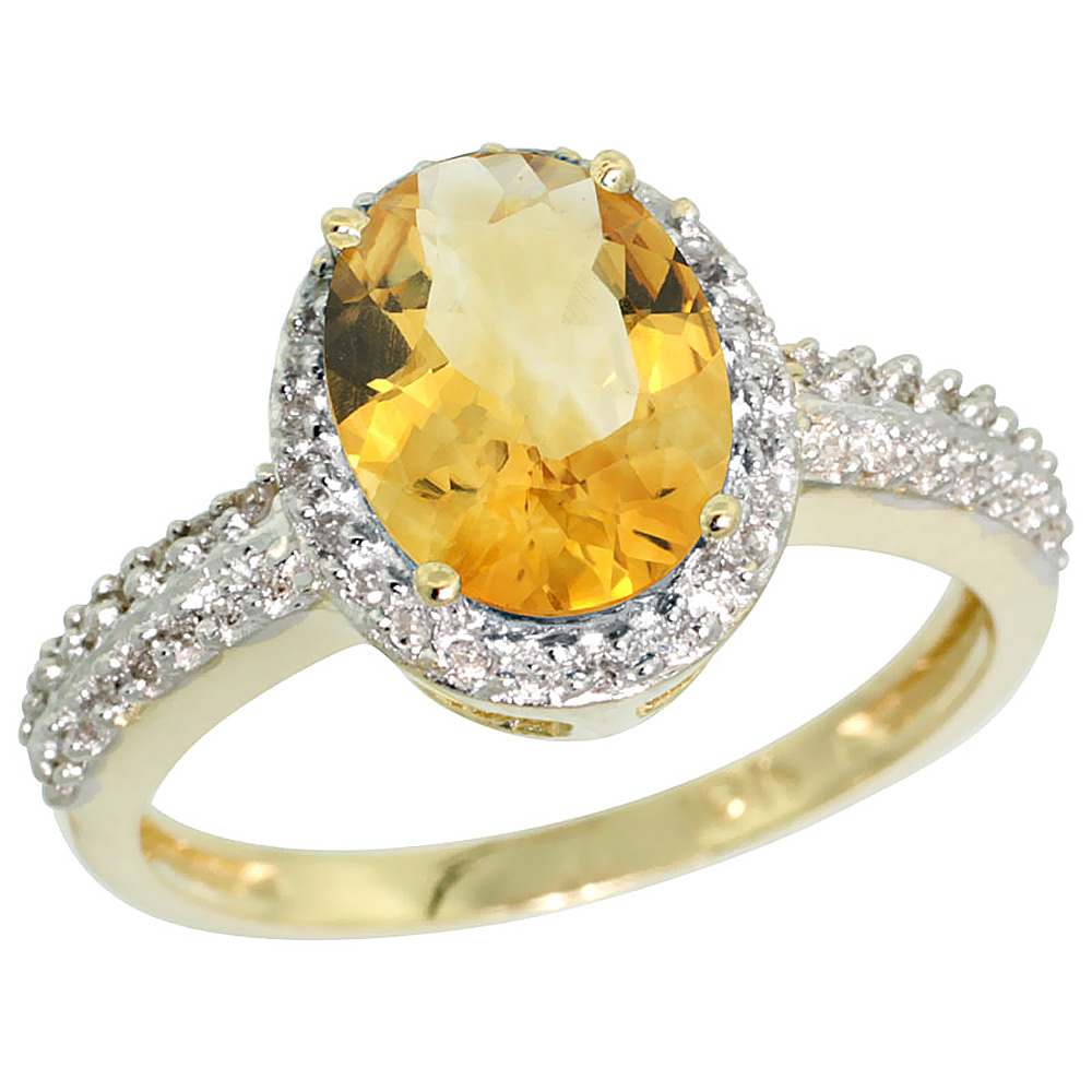 10K Yellow Gold Diamond Natural Citrine Ring Oval 9x7mm, sizes 5-10