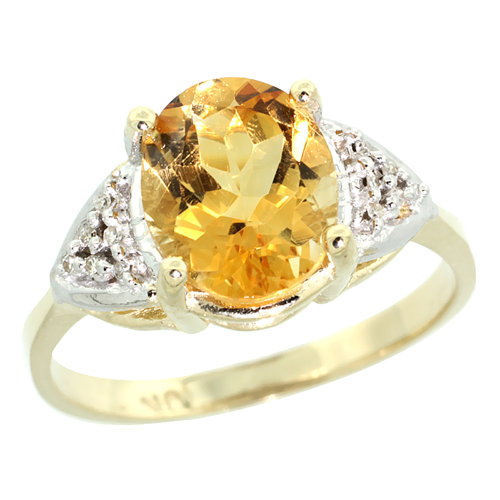 14k Yellow Gold Diamond Natural Citrine Engagement Ring Oval 10x8mm, sizes 5-10