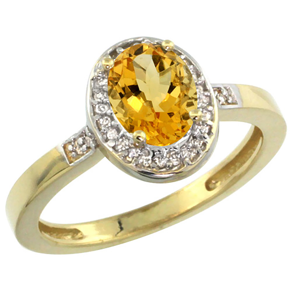 10K Yellow Gold Diamond Natural Citrine Engagement Ring Oval 7x5mm, sizes 5-10