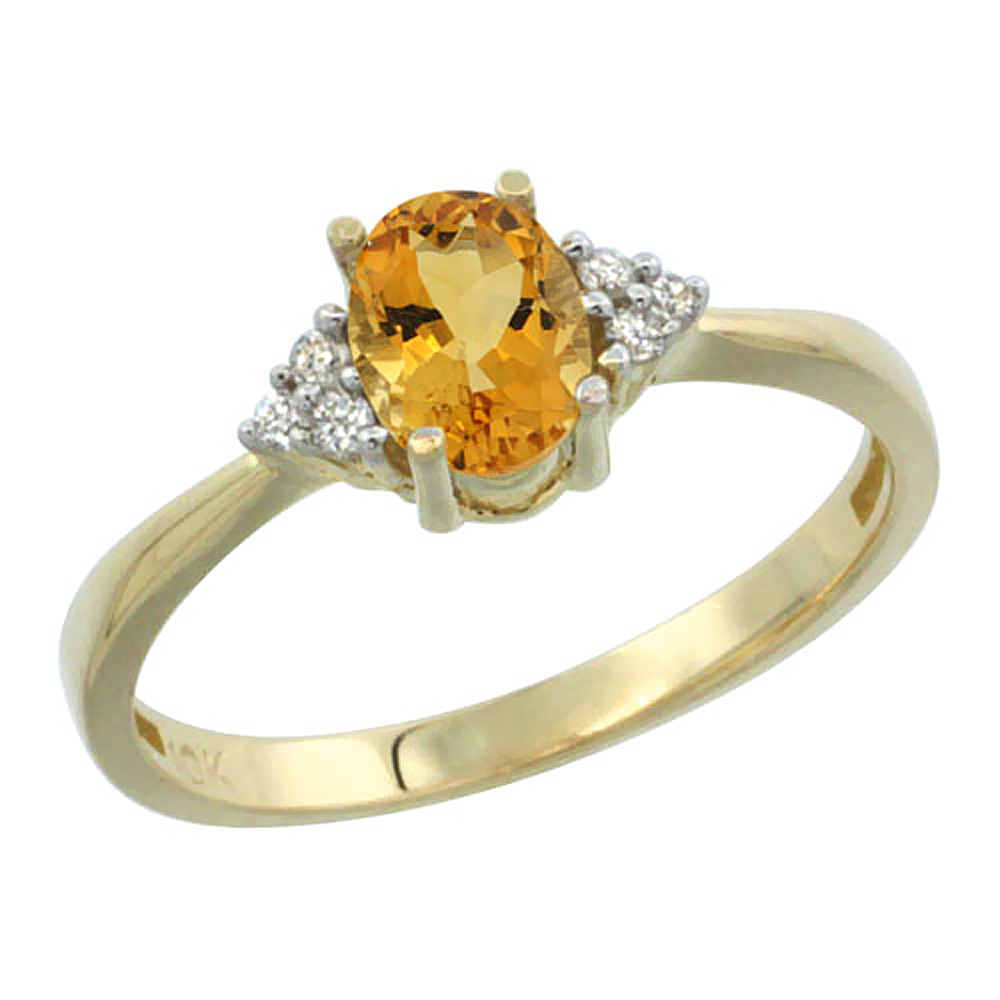 10k Yellow Gold Diamond Natural Citrine Engagement Ring Oval 7x5mm, sizes 5-10