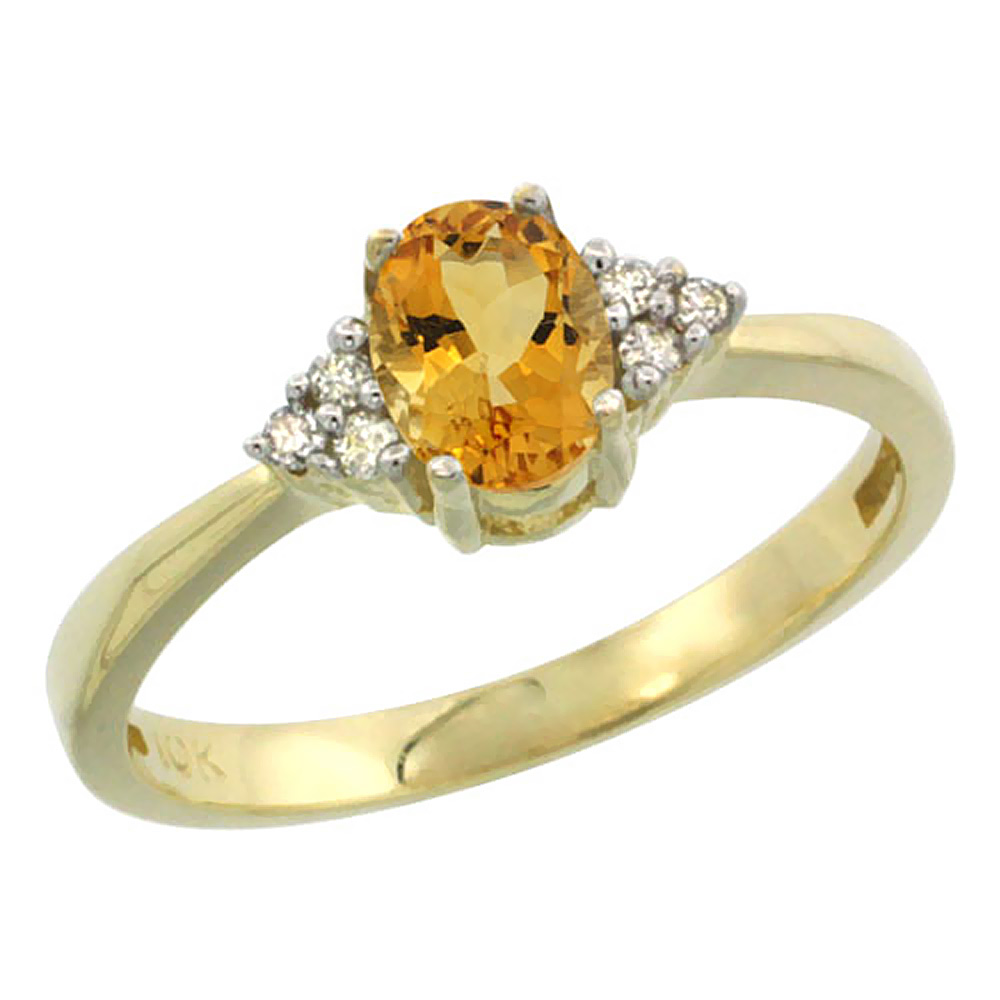 10k Yellow Gold Natural Citrine Ring Oval 6x4mm Diamond Accent, sizes 5-10