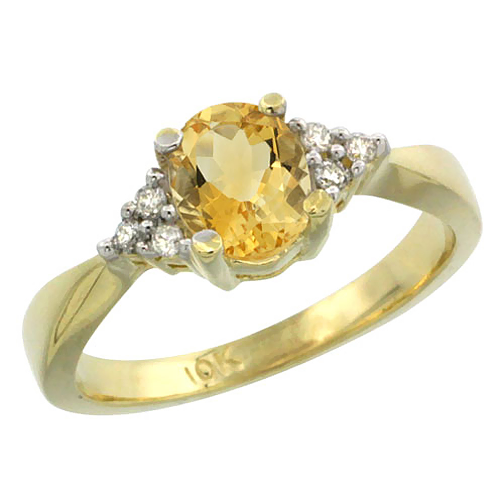 14K Yellow Gold Diamond Natural Citrine Engagement Ring Oval 7x5mm, sizes 5-10