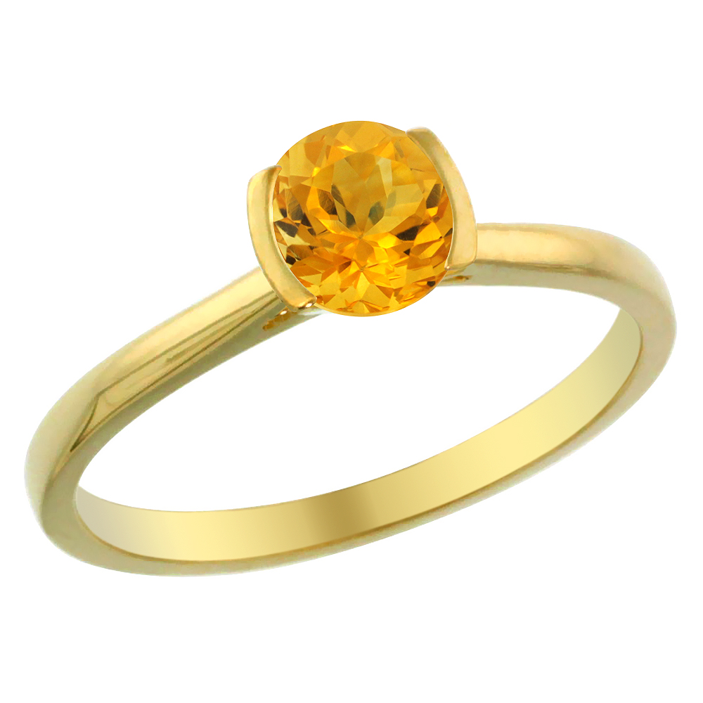14K Yellow Gold Natural Citrine Solitaire Ring Round 5mm, sizes 5 - 10