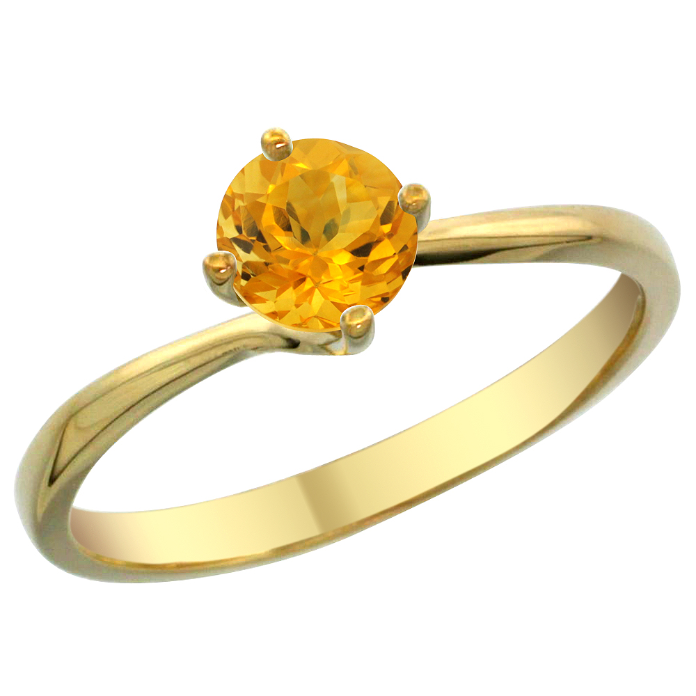 14K Yellow Gold Natural Citrine Solitaire Ring Round 6mm, sizes 5 - 10