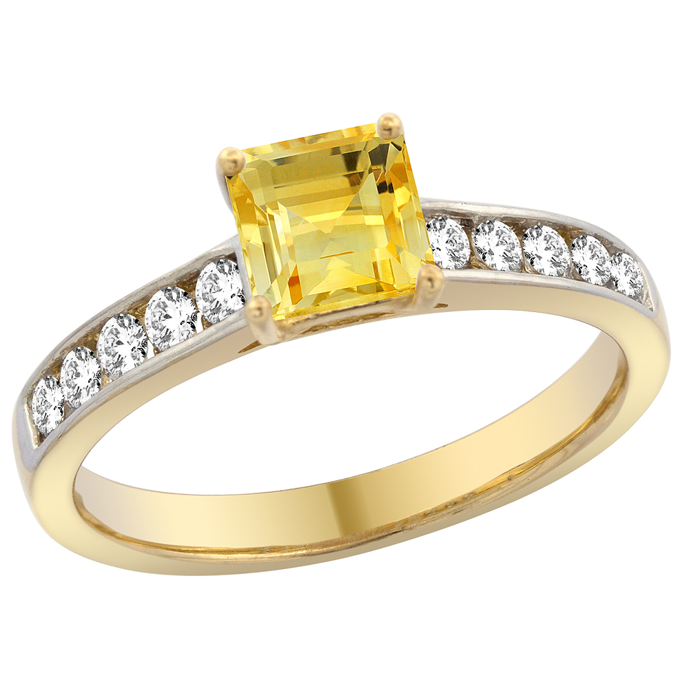 14K Yellow Gold Natural Citrine Engagement Ring Princess cut 5mm, sizes 5 - 10