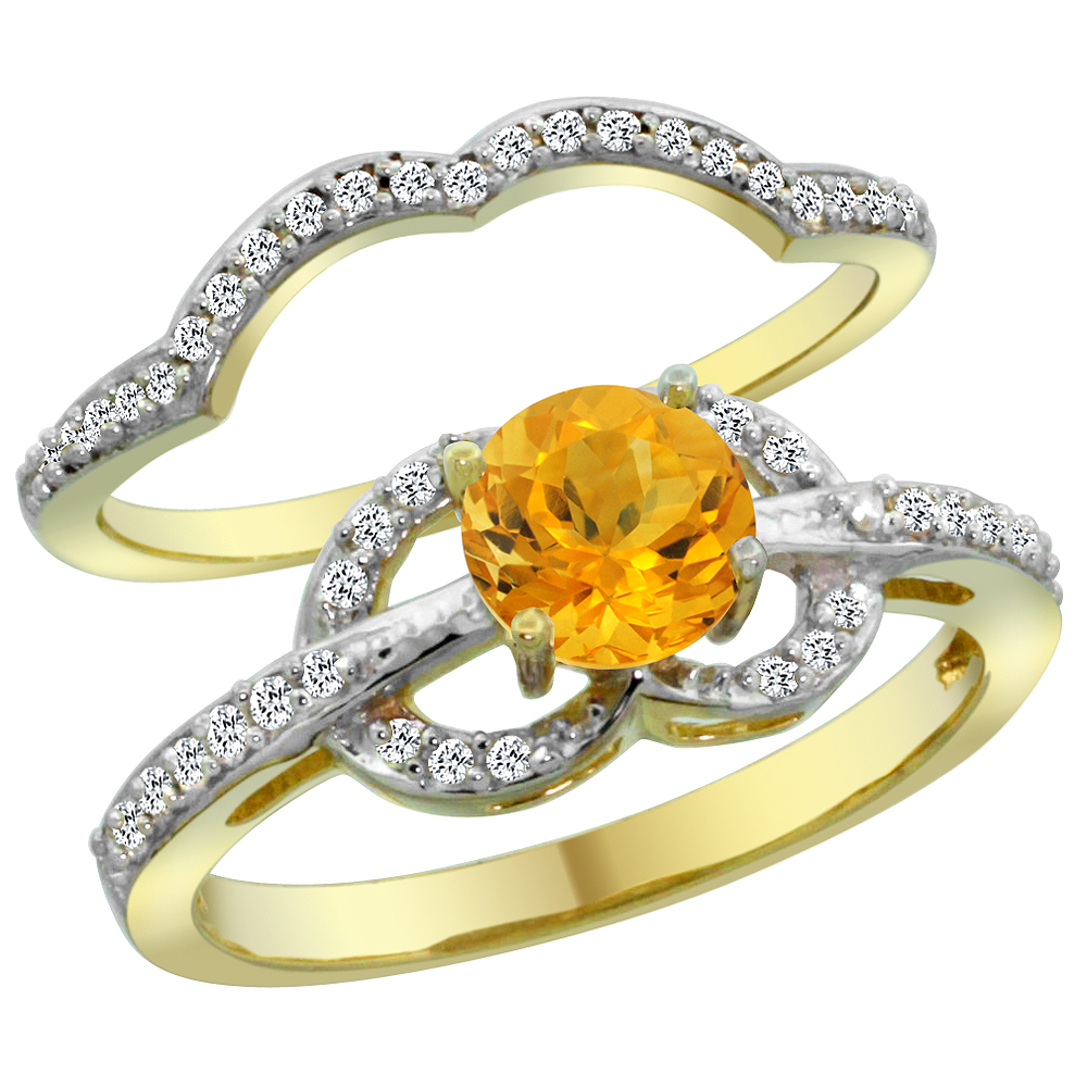 14K Yellow Gold Natural Citrine 2-piece Engagement Ring Set Round 6mm, sizes 5 - 10