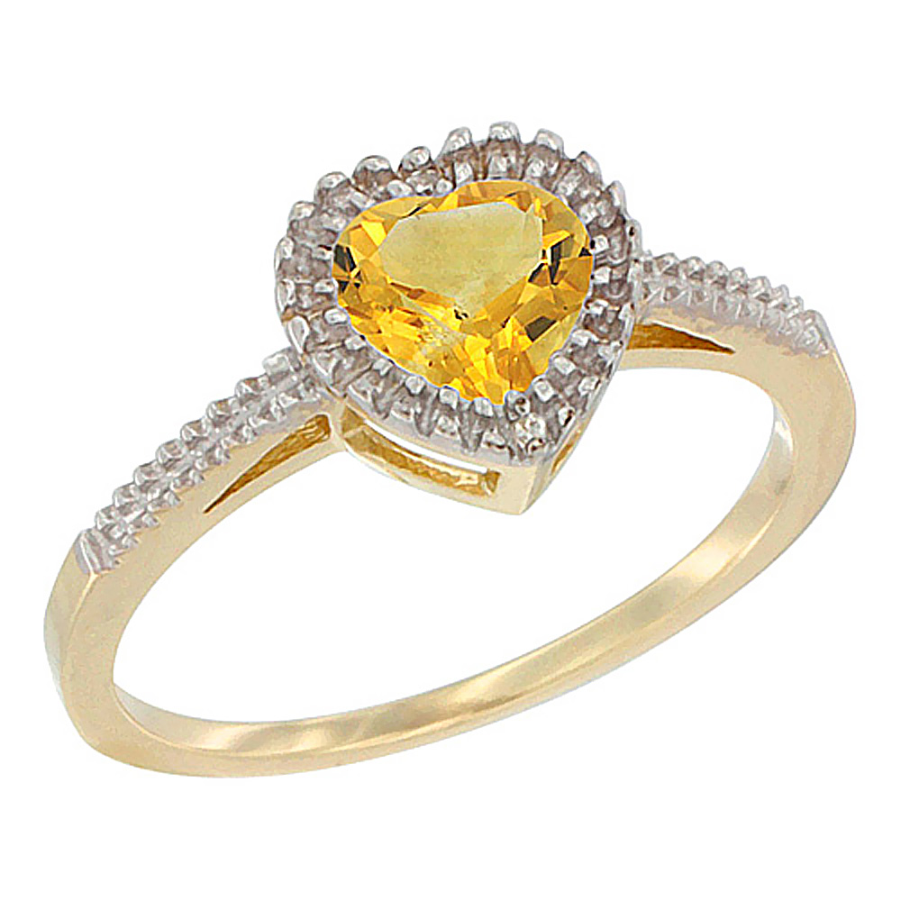 10K Yellow Gold Natural Citrine Ring Heart 6x6 mm, sizes 5 - 10
