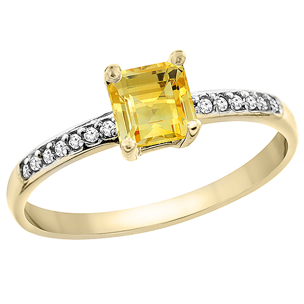 14K Yellow Gold Natural Citrine Ring Octagon 7x5 mm Diamond Accents
