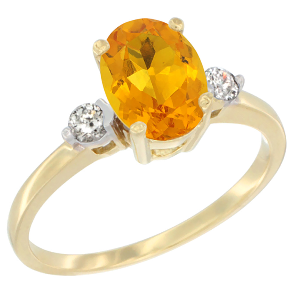 10K Yellow Gold Natural Citrine Ring Oval 9x7 mm Diamond Accent, sizes 5 to 10