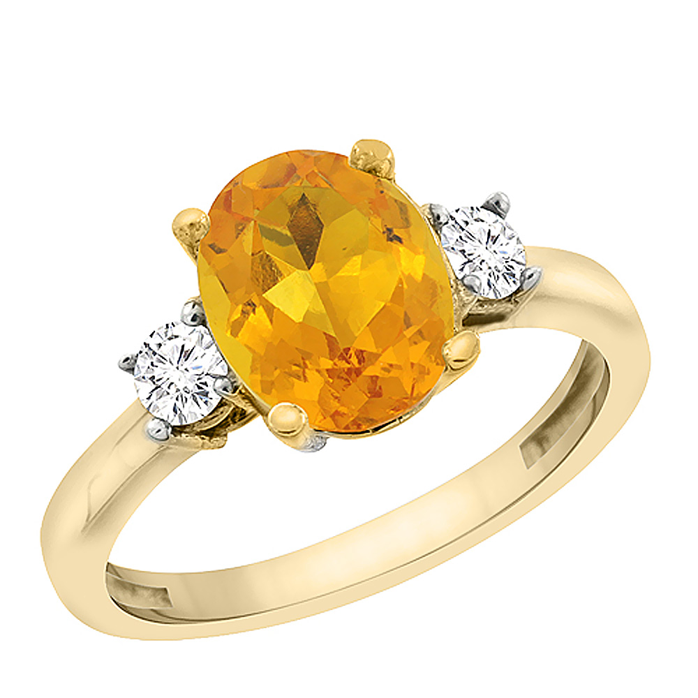 10K Yellow Gold Natural Citrine Engagement Ring Oval 10x8 mm Diamond Sides, sizes 5 - 10