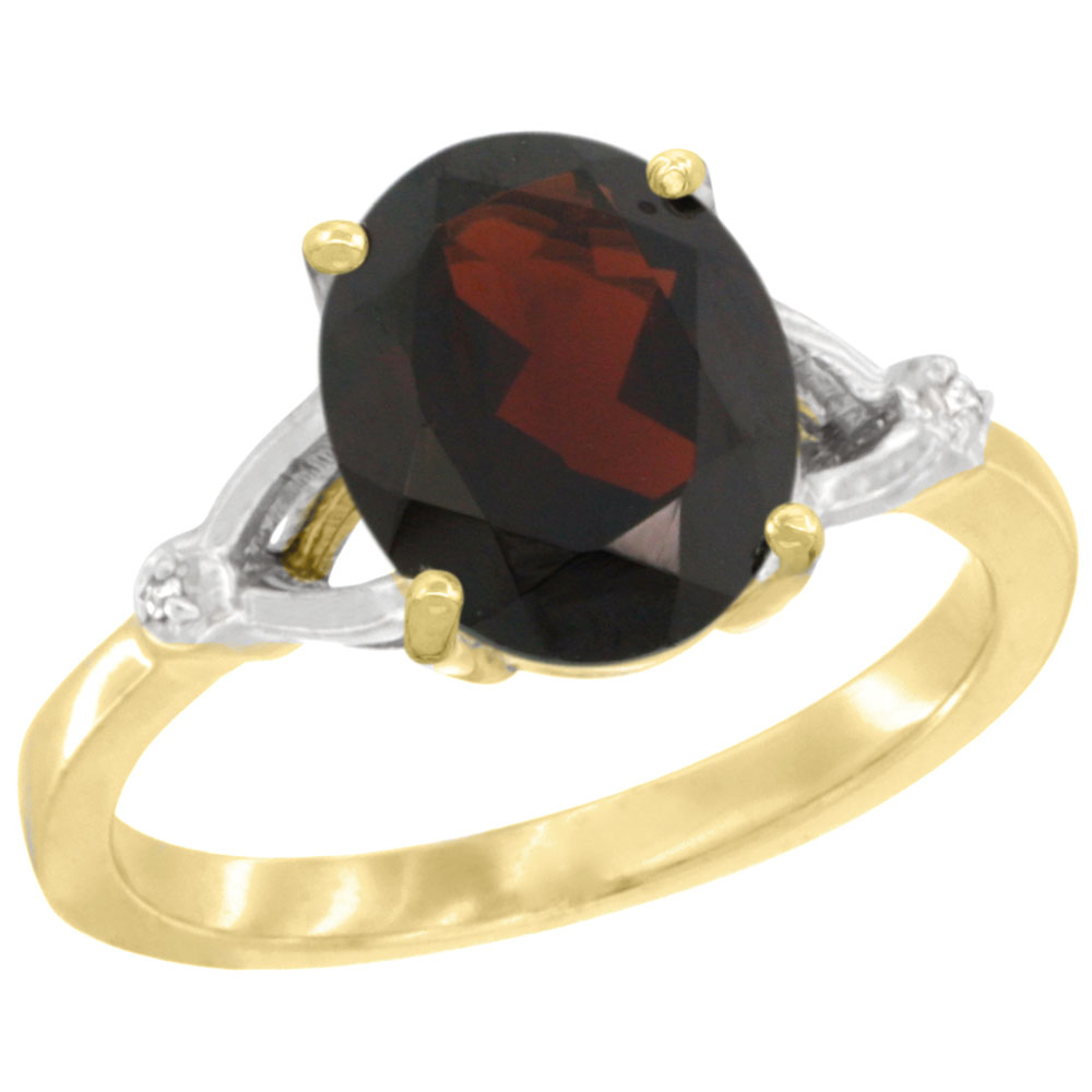 14K YELLOW GOLD SIMPLE LARGE 4 PRONG 10X8MM OVAL GARNET ENGAGEMENT RING FOR WOMEN 3/8 INCH WIDE SIZES 6-10