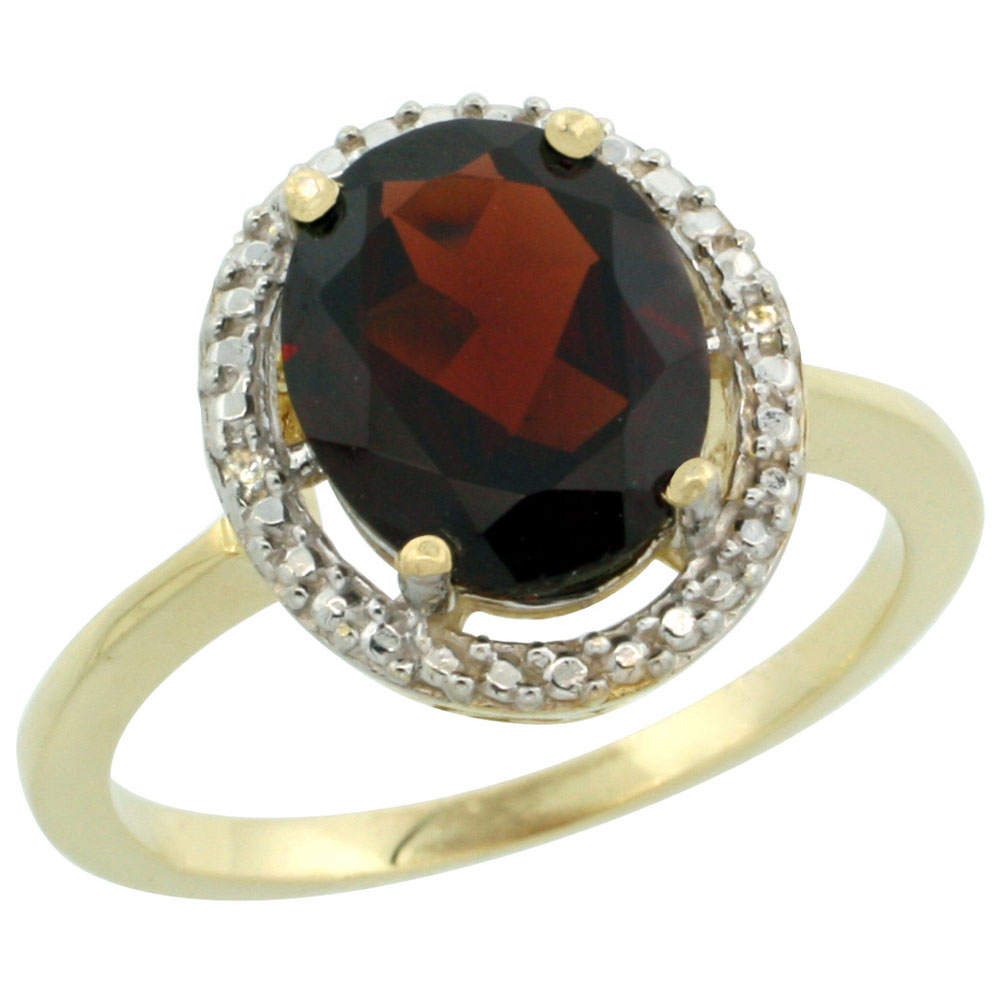 14K Yellow Gold Diamond Natural Garnet Engagement Ring Oval 10x8mm, sizes 5-10