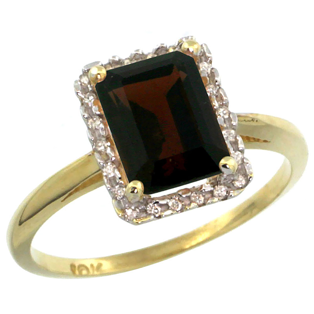 10K Yellow Gold Diamond Natural Garnet Ring Emerald-cut 8x6mm, sizes 5-10