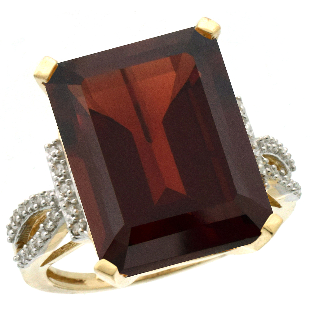 10K Yellow Gold Diamond Natural Mozambique Garnet Engagement Ring Emerald-cut 16x12mm, size 5-10