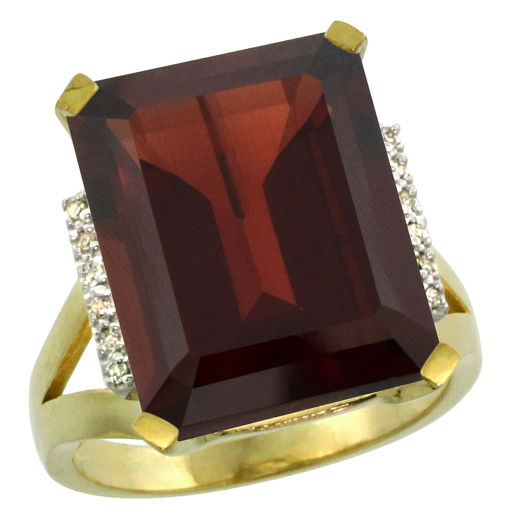 10K Yellow Gold Diamond Natural Mozambique Garnet Engagement Ring Emerald-cut 16x12mm, size 5-10