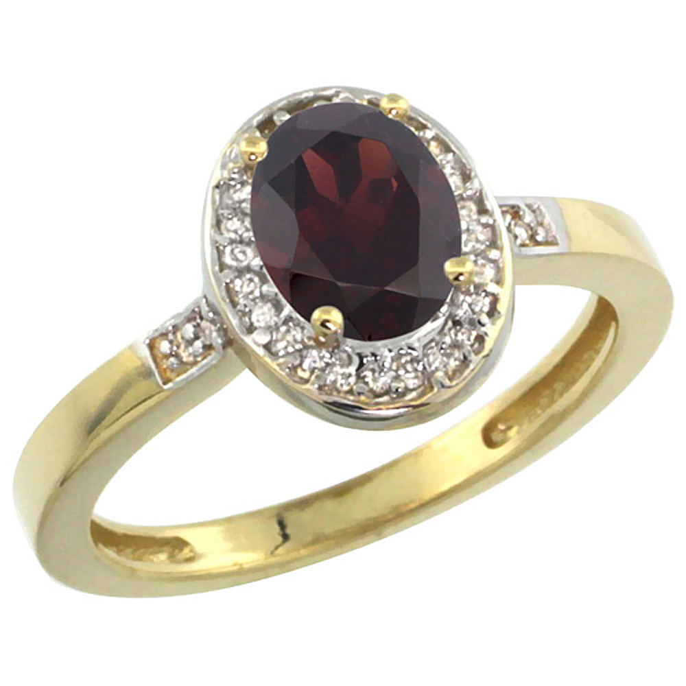 14K Yellow Gold Diamond Natural Garnet Engagement Ring Oval 7x5mm, sizes 5-10