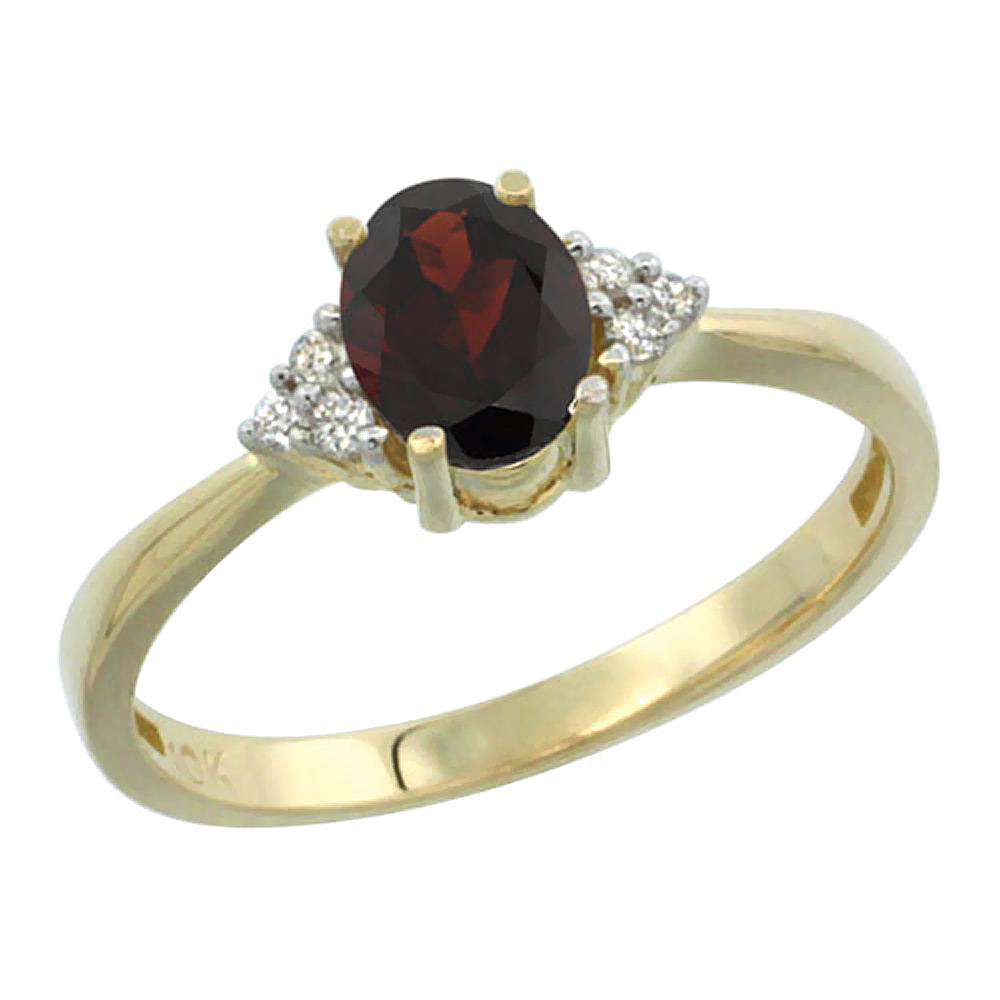 14K Yellow Gold Diamond Natural Garnet Engagement Ring Oval 7x5mm, sizes 5-10