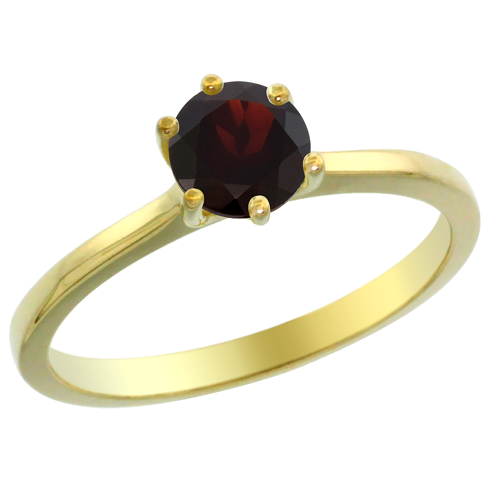 14K Yellow Gold Natural Garnet Solitaire Ring Round 6mm, sizes 5 - 10