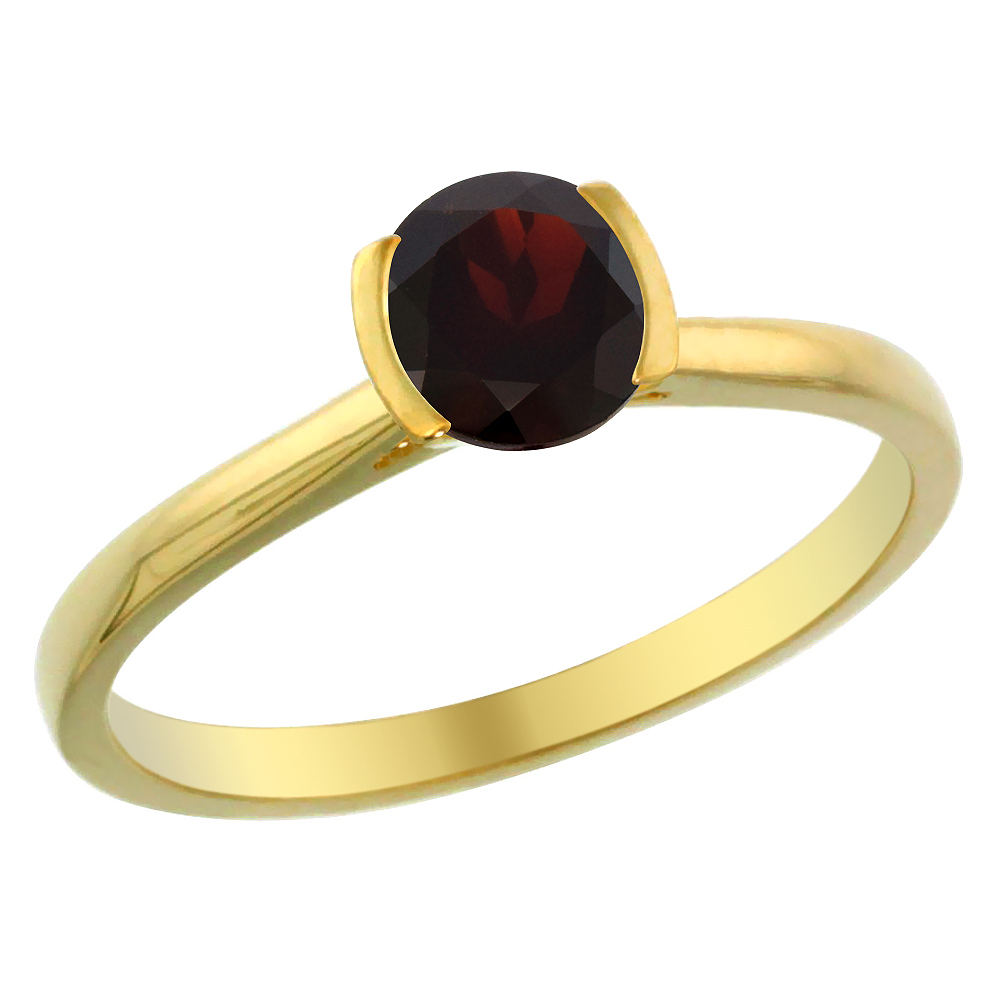14K Yellow Gold Natural Garnet Solitaire Ring Round 5mm, sizes 5 - 10