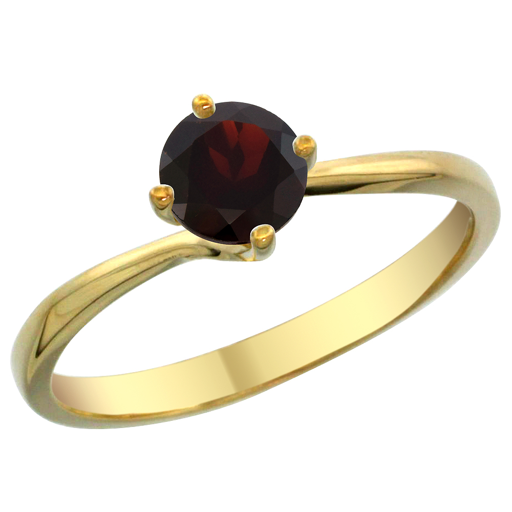 14K Yellow Gold Natural Garnet Solitaire Ring Round 6mm, sizes 5 - 10