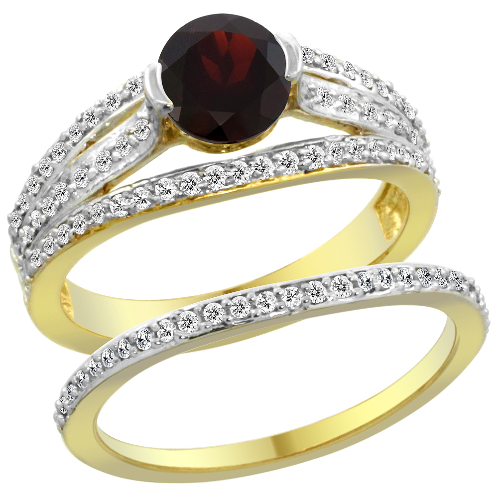 14K Yellow Gold Natural Garnet 2-piece Engagement Ring Set Round 6mm, sizes 5 - 10