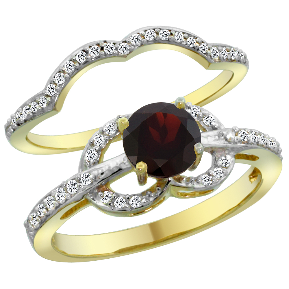 14K Yellow Gold Natural Garnet 2-piece Engagement Ring Set Round 6mm, sizes 5 - 10
