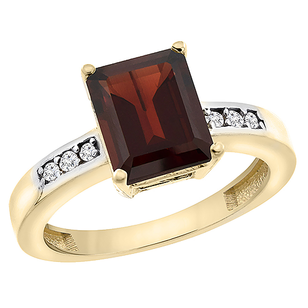10K Yellow Gold Enhanced Ruby Octagon 9x7 mm with Diamond Accents, sizes 5 - 10