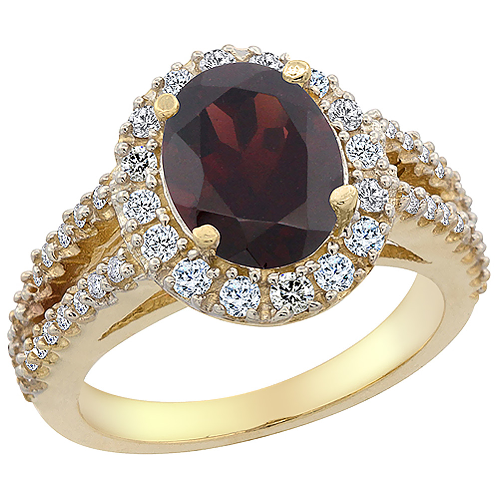 10K Yellow Gold Diamond Natural Garnet Engagement Ring Oval 10x8mm, sizes 5-10