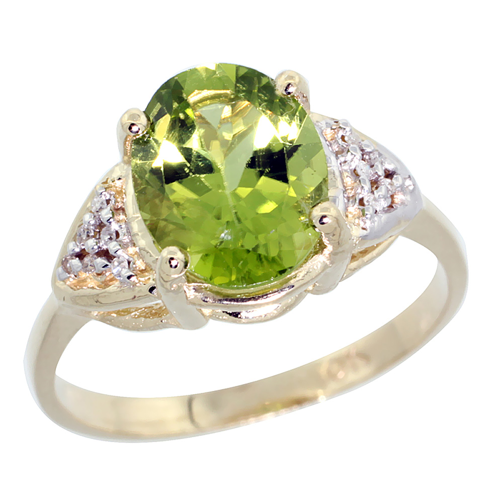 14k Yellow Gold Diamond Natural Peridot Engagement Ring Oval 10x8mm, sizes 5-10