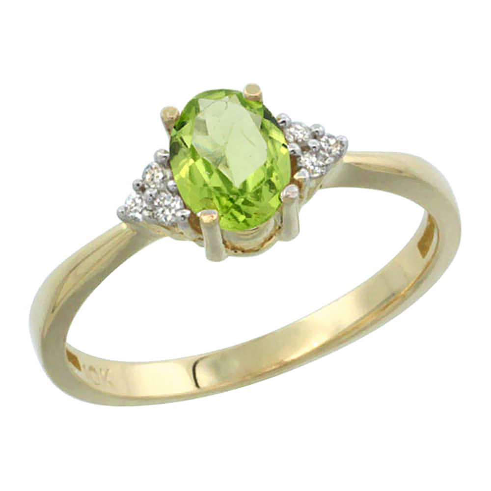 14K Yellow Gold Diamond Natural Peridot Engagement Ring Oval 7x5mm, sizes 5-10