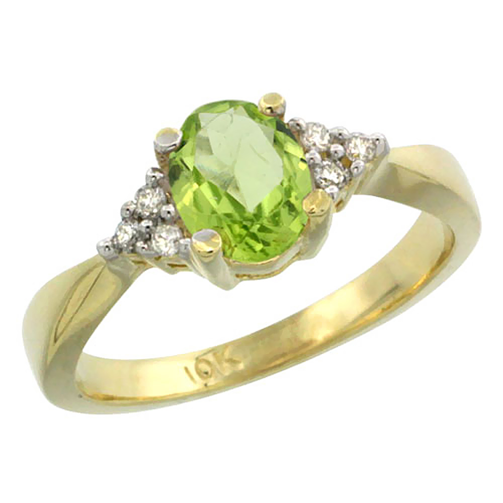 10K Yellow Gold Diamond Natural Peridot Engagement Ring Oval 7x5mm, sizes 5-10